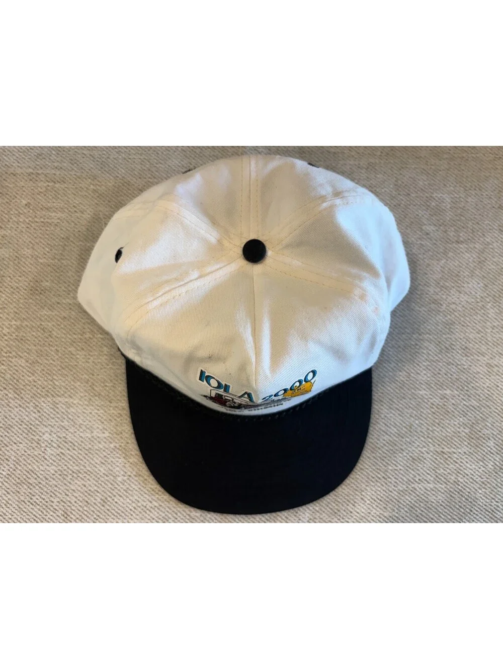 Vintage 2000 Iola Old Car Show Wisconsin Rope Hat Snapback White Black Nissun VT